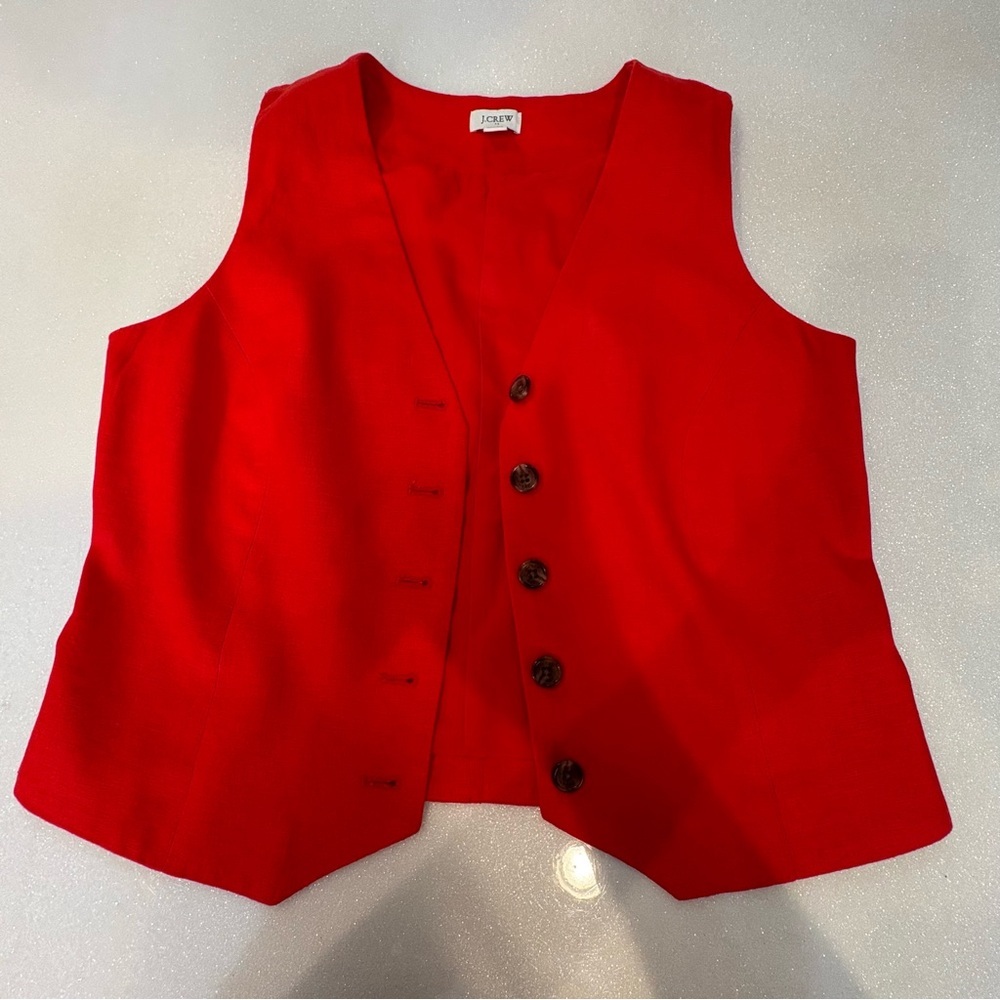 J. Crew Women’s Vest Bold Red Button Up Top Linen Viscose blend